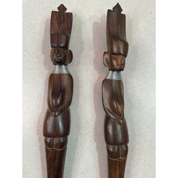 Hand Carved Wood Salad Spoon Fork Server Set African ? Ironwood - Picture 4 of 9
